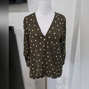 West Kei Olive Polka Dot Blouse